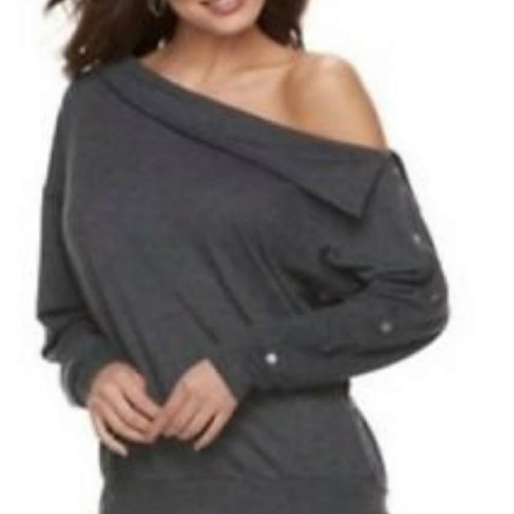 Women's off shoulder Embellished Gray Sweater